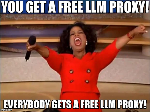Oprah meme: "You get a free LLM proxy! Everybody gets a free LLM proxy!"